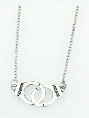 Prison Handcuff Pendant Necklace – Silver Tone Punk Goth Jewelry